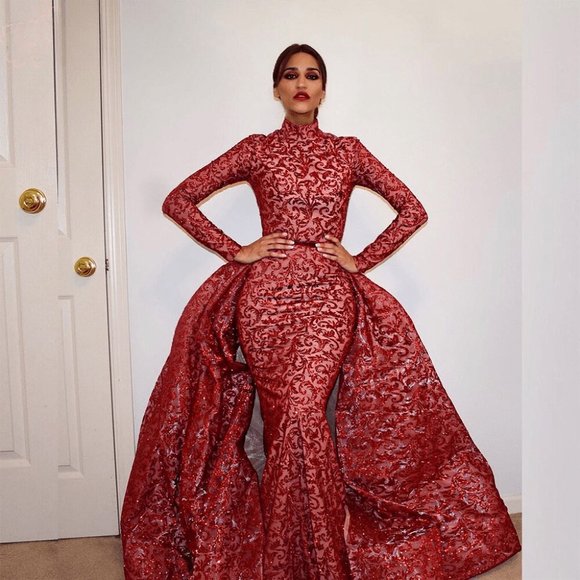 Portia and Scarlett Lace Glittery Long Sleeve Detachable Overskirt Dress - Picture 5 of 13